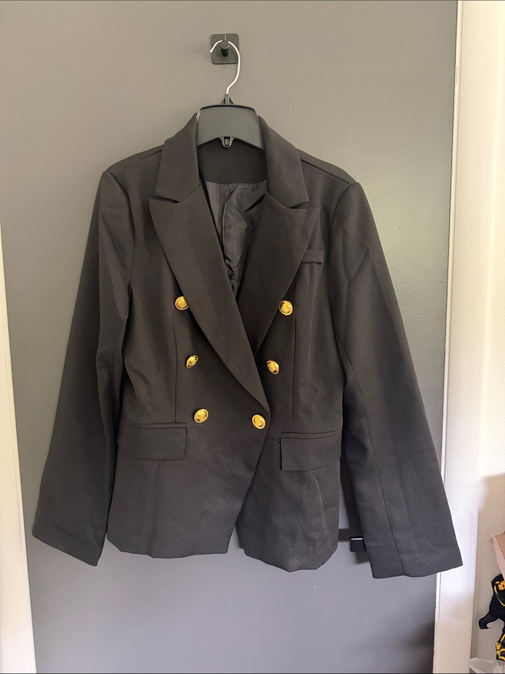 Women’s Black Double-Breasted Blazer with Gold Buttons